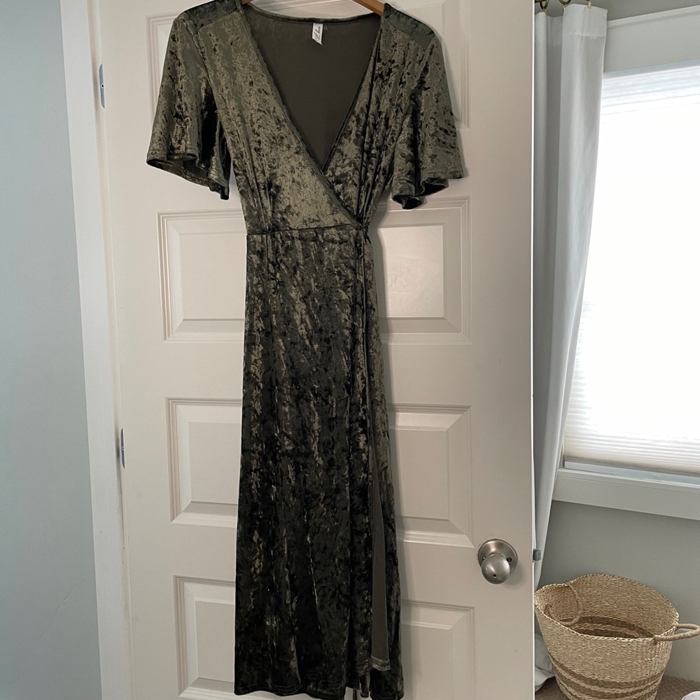Crushed velvet wrap dress